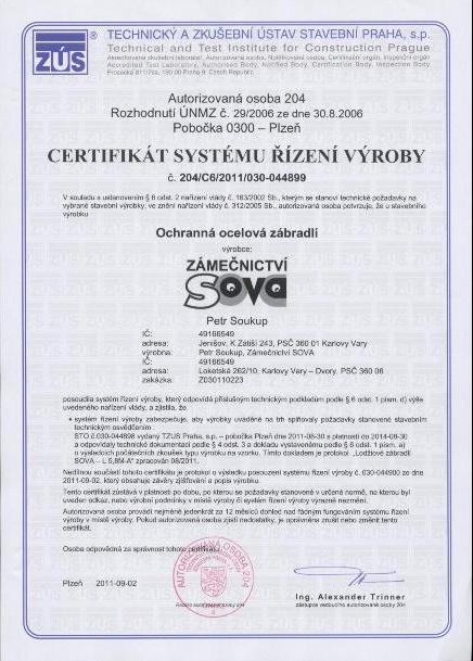 Certifikace ochranných ocelových zábradlí